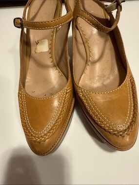 Cole Haan Tan Braided Leather Mary Jane Heels